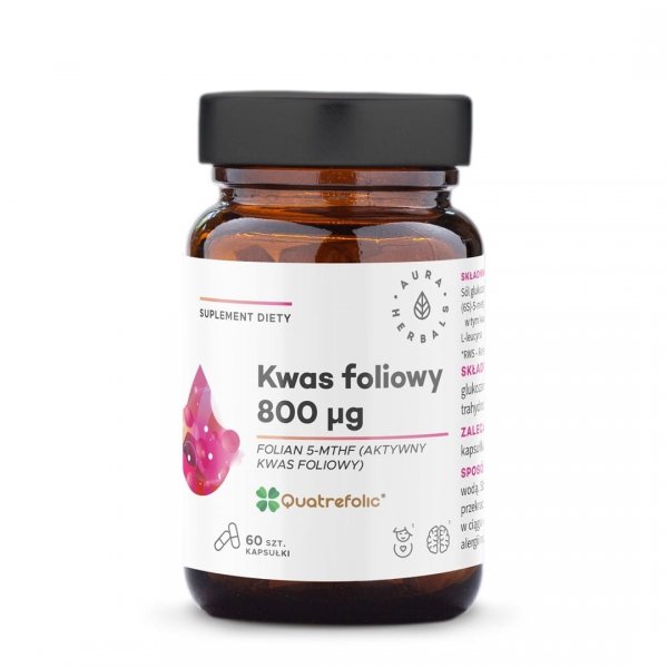 Kwas foliowy 800 μg, Quatrefolic®, Aura Herbals, 60 kapsułek