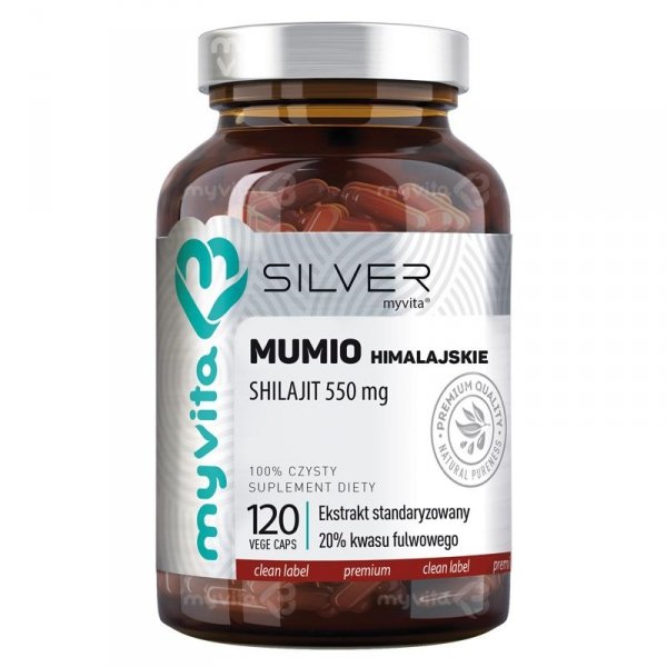 Mumio Himalajskie 550 mg SILVER PURE 100%, Myvita, 120 kapsułek