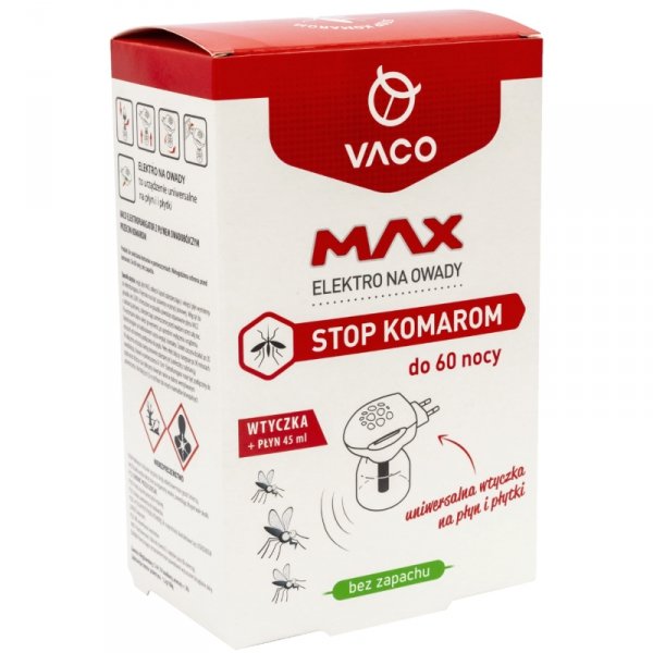 VACO Elektrofumigator przeciw komarom i innym owadom Bezpieczny sen + Płyn 45ml Data 08-2026