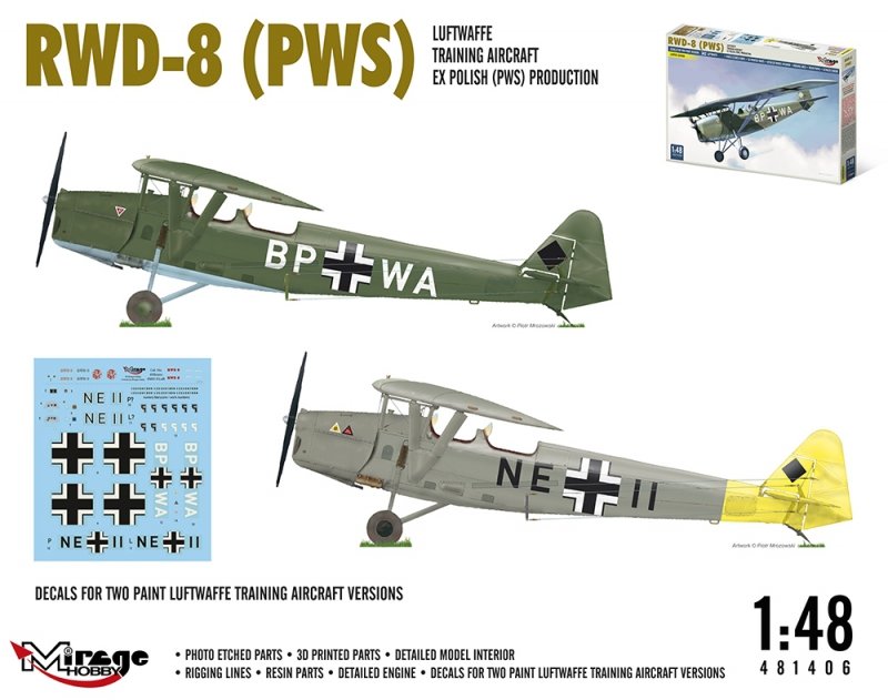 Mirage 481406 1:48 RWD-8 (PWS) Samolot szkoleniowy Luftwaffe z byłej polskiej produkcji (PWS) 