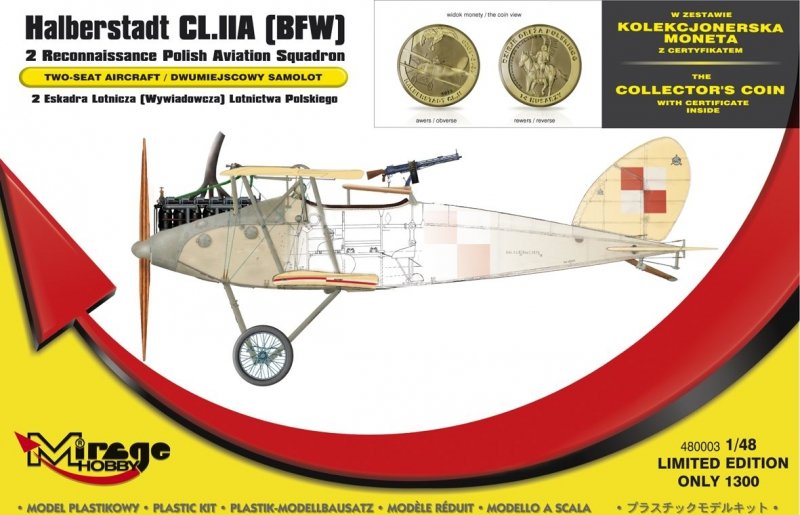 Mirage 480003 1/48 Halberstadt CL.IIA [BFW] '2 Eskadra Lotnicza Lotnictwa POLSKIEGO' (z NUMIZMATEM)