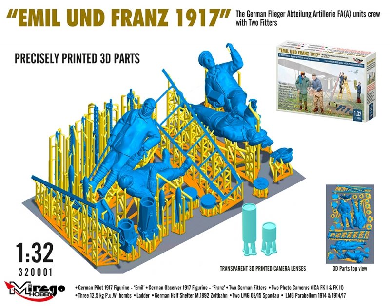 MIRAGE 320001 1:32  WWI German FA(A) Units Crew 'Emil und Franz 1917' w/Equipment