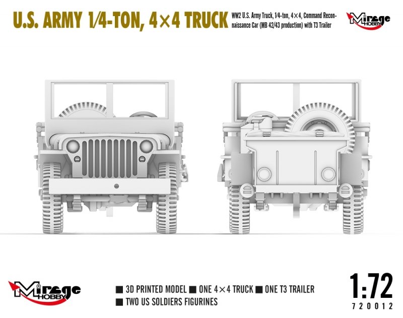 MIRAGE 720012 1:72 U.S. ARMY 1/4‑TON, 4×4 TRUCK 