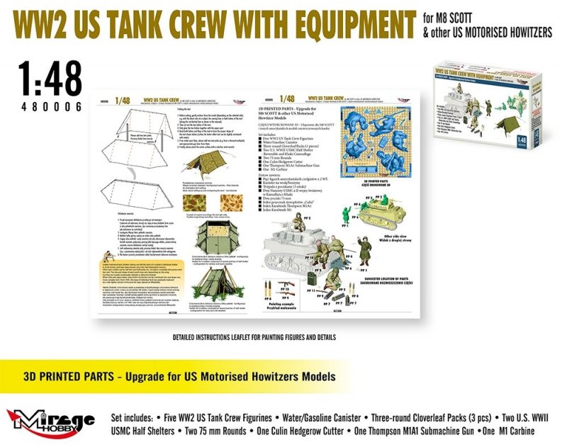 MIRAGE 480006 1:48 WW2 US TANK CREW WITH EQUIPMENT for M8 SCOTT &amp; other US MOTORISED HOWITZERS