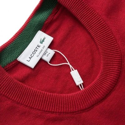 Lacoste sweter męski bordowy klasyczny crew-neck