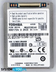 Dysk Toshiba 60GB PATA ZIF 8MM iPod Classic