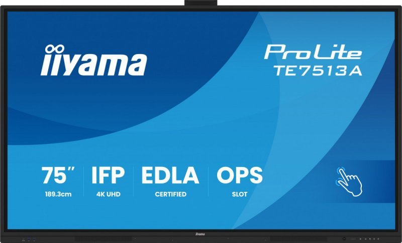 IIYAMA Monitor 75 cali TE7513A-B1AG INFRARED,40pkt,IPS,4K,7H,450cd/m2,      WiFi,USB, ANDROID 14, Google EDLA,2x20W, UCHWYT CIEN