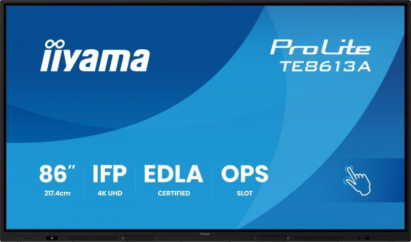 IIYAMA Monitor 86 cali TE8613A-B1AG INFRARED,40pkt,IPS,4K,7H,450cd/m2,      WiFi,USB, ANDROID 14, Google EDLA,2x20W, UCHWYT CIEN