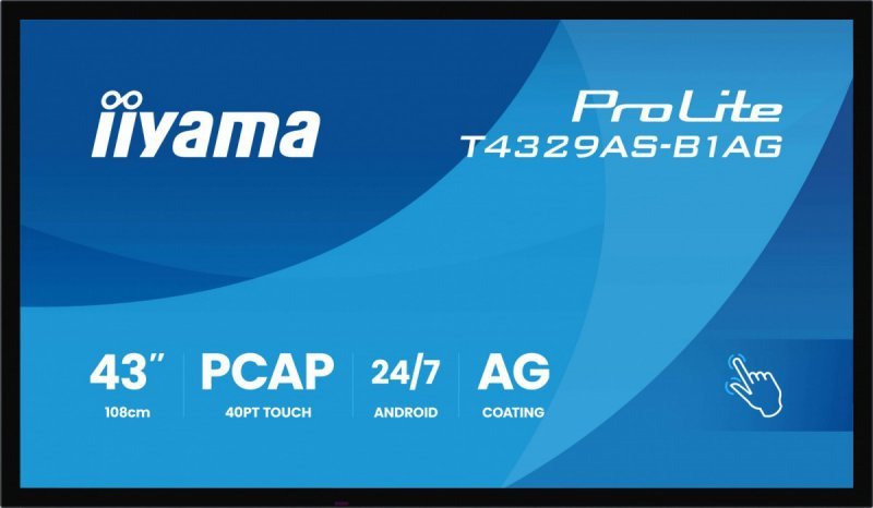 IIYAMA Monitor 43 cale T4329AS-B1AG VA,4K,HDMIx2,USB-C,RJ45,2x10W,WiFi,     Android 14, Signal FailOver, Whiteboard, iiSignage (CMS), iiControl (DMS),   iiS
