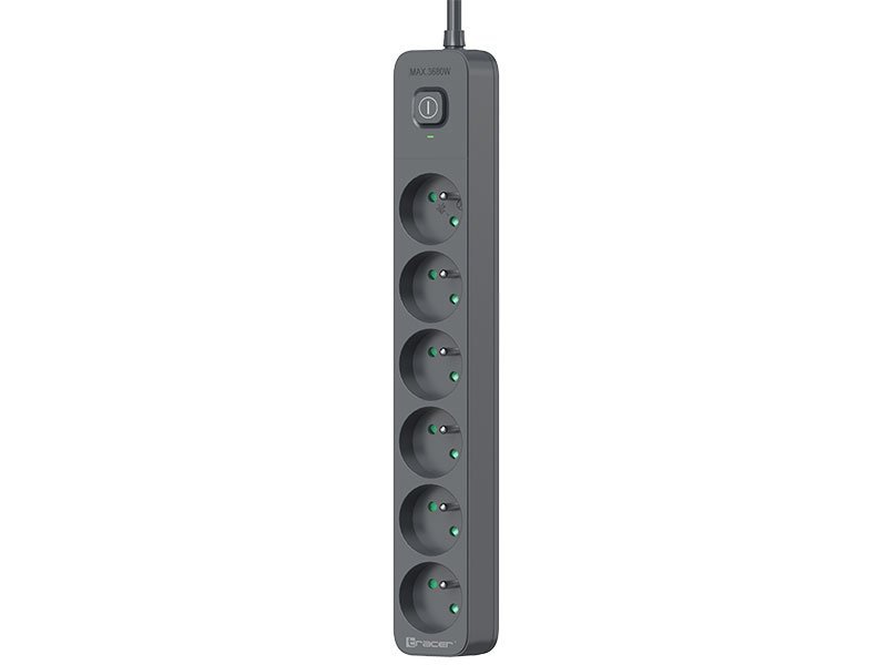 Listwa zasilająca antyprzepięciowa TRACER Power Line+ 1,8 m Graphite (6 gniazd)