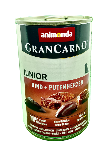 Puszka karmy Animonda Gran Carno Junior Rind +Putenherzen (wołowina + serca indycze) 400g dla młodych psów