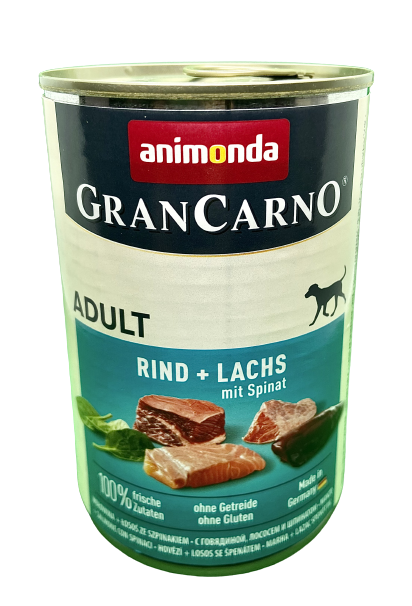 Puszka karmy Animonda Gran Carno o smaku rind+ lachs mit spinat (wołowina + łosoś ze szpinakiem) Adult 400 g