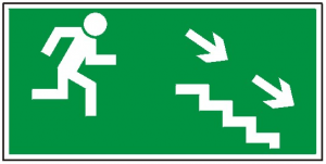 Kierunek do wyjścia drogi ewakuacyjnej schodami w dół na prawo 106 (P.F.)