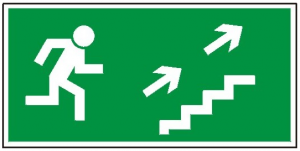 Kierunek do wyjścia drogi ewakuacyjnej schodami w górę na prawo 108 (P.F.)
