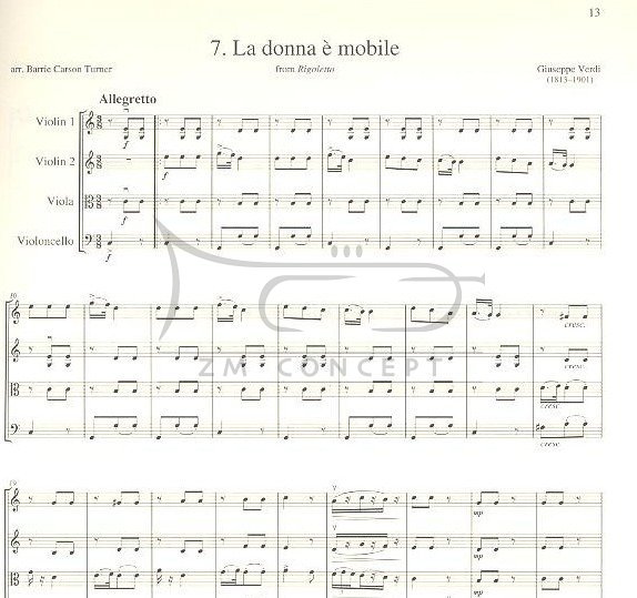 Turner; La donna e mobile: 9 włoskich arii operowych na kwartet smyczkowy (partytura i głosy)