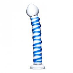 Szklane dildo z niebieską spiralą dookoła Glas Blue Spiral Glass Dildo