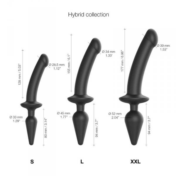 Dustronne dildo-korek Strap-on-me Switch Plug-in Semi-realistic Dildo Black S