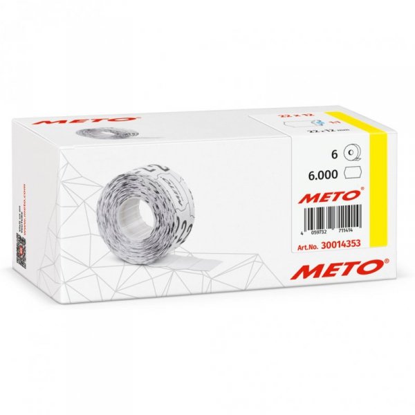 Etykiety cenowe w rolce do metkownicy jednorzędowej 22x12 mm, (6 sztuk) białe faliste, trwały klej, odporne na mróz METO M300143