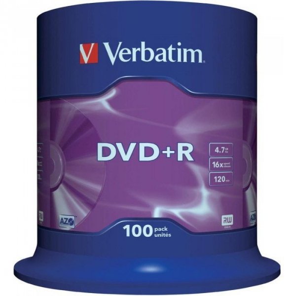 Płyta DVD+R 4,7GB VERBATIM cake (100szt) 16x Matt Silver 43551