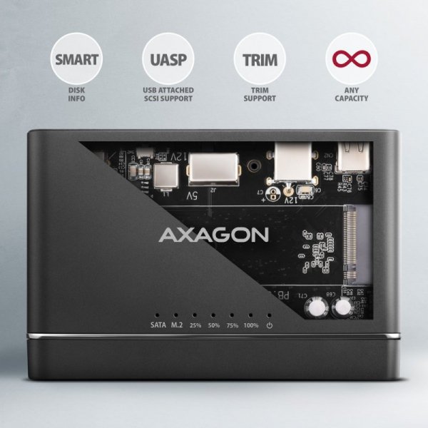 AXAGON ADSA-CC Adapter USB-C 10Gbps NVMe M.2 2.5/3.5 SSD&HDD Clone Master 2