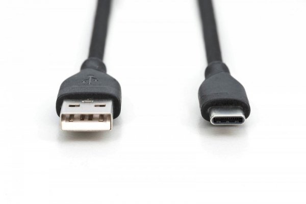 Digitus Kabel połączeniowy silikonowy USB-A - USB-C, USB 2.0 60W, 0,5m Czarny