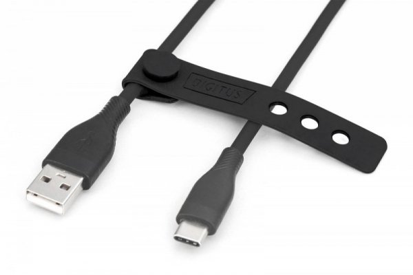 Digitus Kabel połączeniowy silikonowy USB-A - USB-C, USB 2.0 60W, 0,5m Czarny