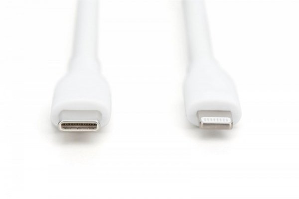 Digitus Kabel połączeniowy silikonowy USB-C - Lightning, USB 2.0 60W, certyfikat MFI, 0,5m Biały