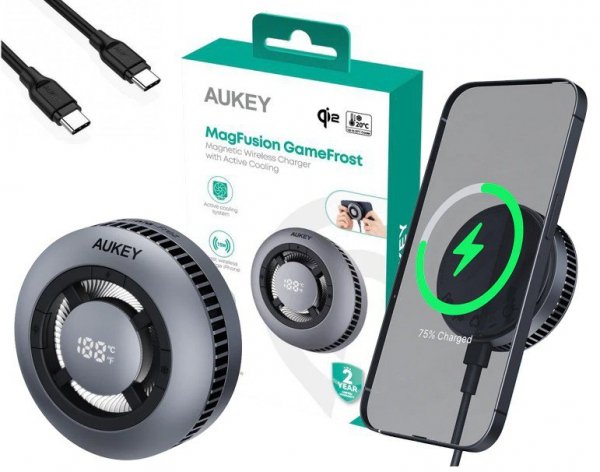 AUKEY LC-G10 chłodząca ładowarka bezprzewodowa MagSafe Qi2 15W USB-C