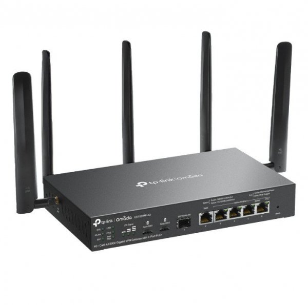 TP-LINK Brama sieciowa gigabitowa Omada 4G+ Cat6 AX3000 VPN with 4-Port PoE+PORT: 1× Gigabit SFP WAN/LAN Port, 1× Gigabit RJ45 W