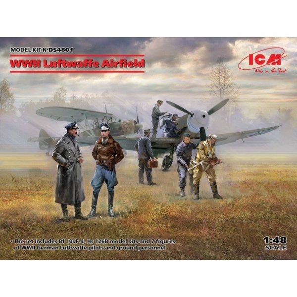 ICM DS4801 WWII Luftwaffe Airfield (Messerschmitt Bf 109F-4, Hs 126 B-1, German Luftwaffe Pilots and Ground Personnel (7 figures