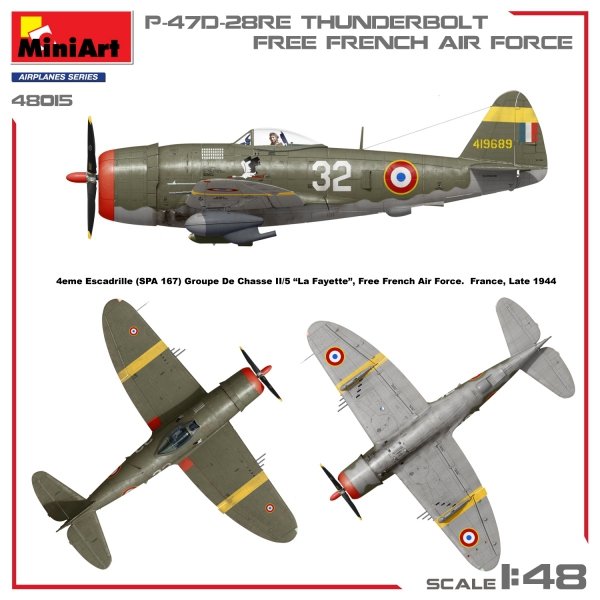 Mini Art 48015 P-47D-28RE Thunderbolt Basic Kit Free French Air Force 1/48