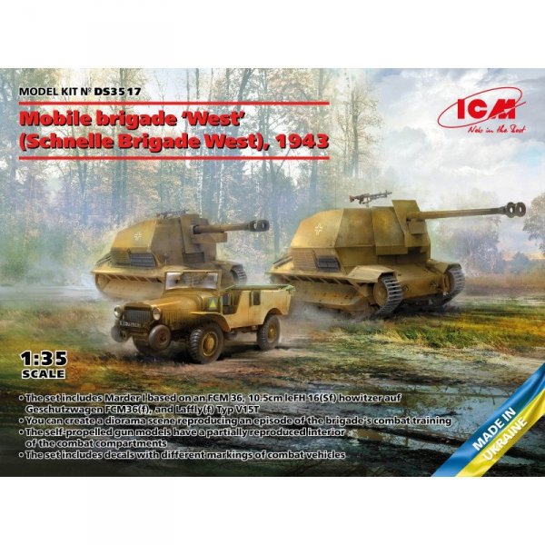ICM DS3517 Mobile brigade 'West' (Schnelle Brigade West), 1943 (Marder I, 10.5cm leFH 16(Sf) auf Geschutzwagen FCM36(f), Laffly 1/35