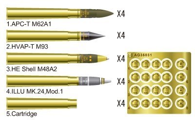 AFV Club AG35031 US 3 inch gun Ammo set - Brass 1/35