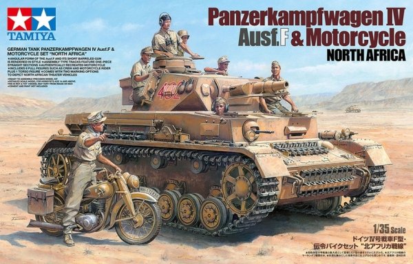 Tamiya 25208 1/35 German Tank Panzerkampfwagen IV Ausf.F &amp; Motorcycle Set &quot;North Africa&quot;