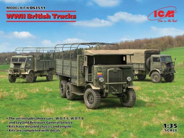ICM DS3511 WWII British Trucks (Model W.O.T. 6, Model W.O.T. 8, Leyland Retriever General Service)