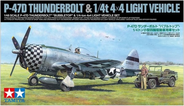 Tamiya 25214 1/48 P-47D Thunderbolt Bubbletop W/1/4-Ton 4X4 Light Vehicle