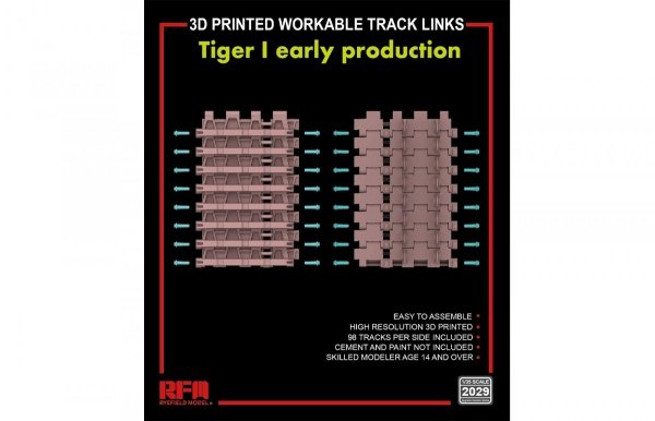 RFM 2029 3D Printed workable track links for Tiger I Early