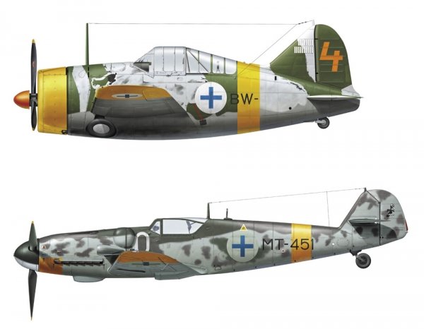 Hasegawa 02439 P-239 Buffalo &amp; Messerschmitt Bf109G-6 'Juutilainen' w/Figure 1/72
