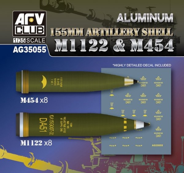 AFV Club AG35055 Aluminum 155 mm Artillery Shell M1122 &amp; M454 1/35