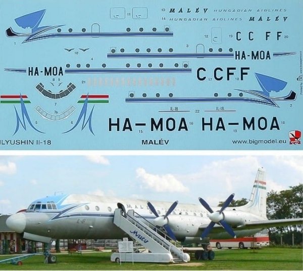 Big Model Vinci 144102 Kalkomania IL-18 Malev 1/144