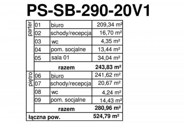 Projekt biurowca PS-SB-290-20V1 pow. 563,19 m2