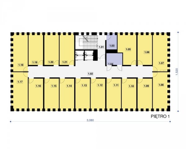 Projekt biurowca / hotelu PS-BL-470-30 o pow. 1 205,23 m2