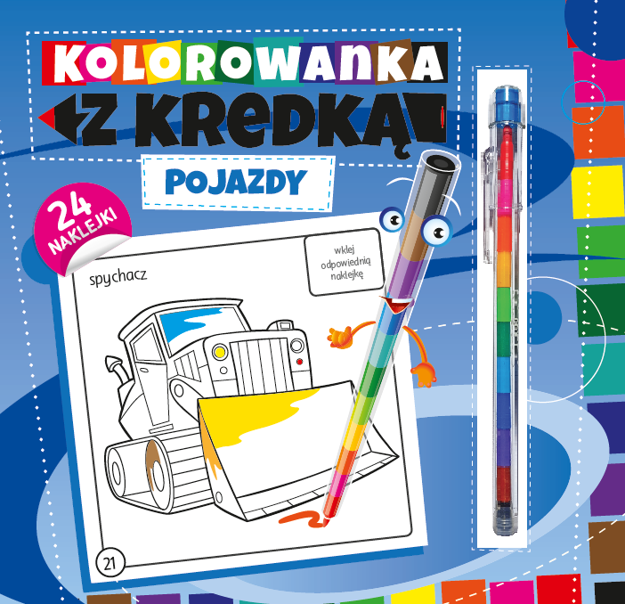 Kolorowanka z kredką. Pojazdy