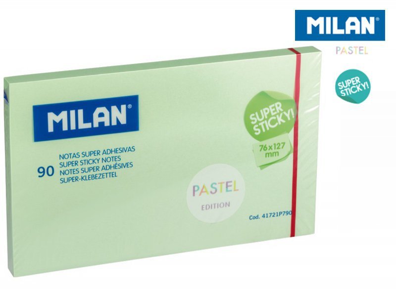 Karteczki samoprzylepne zielone Milan super sticky pastel 127 x 76, 90 sztuk