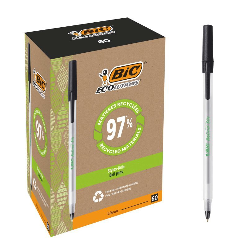 Pudełko Długopis BIC Round Stic Ecolutions czarny 60 szt.