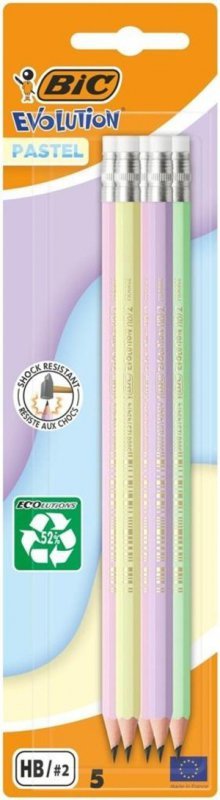 Ołówek BIC Evolution Pastel z gumką 5 sztuk blister