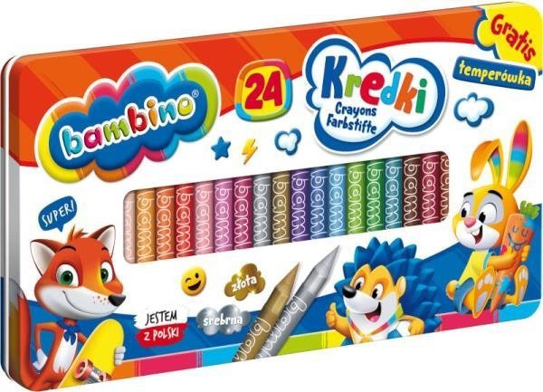Kredki Bambino 24 kolory metalowe pudełko + temperówka