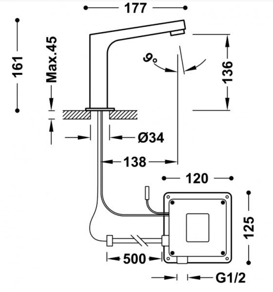 Tres Zestaw baterii elektronicznej 1-drożnej umywalkowej 39210397
