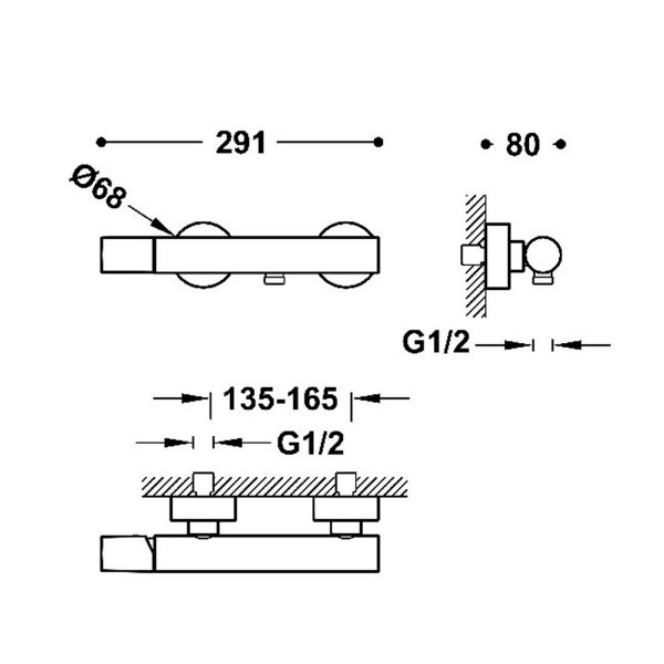 Tres STUDY Bateria jednouchwytowa ścienna prysznicowa-26116701TAM