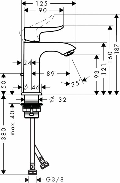 31088000 Hansgrohe Metris Jednouchwytowa bateria umywalkowa 100 do małych umywalek z kompletem odpływowym z cięgłem
